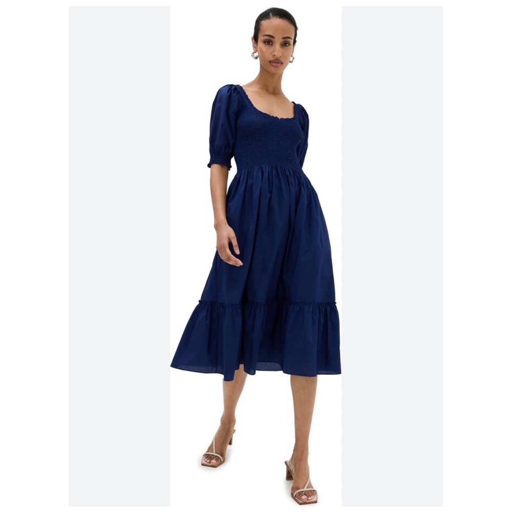 Hill House Home Womens Nap Dress SZ XL Navy Smocked Midi Cottagecore Prairie